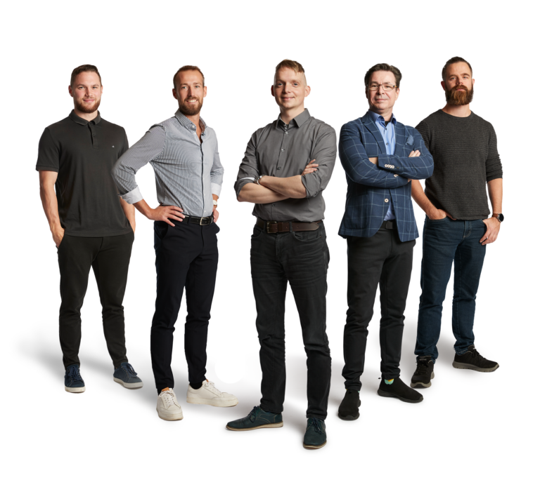 CAD og SOLIDWORKS gruppebillede - Søren, Hansjørgen, Michael, Mattias og Andreas. Teamet kan finde din SOLIDWORKS pris.